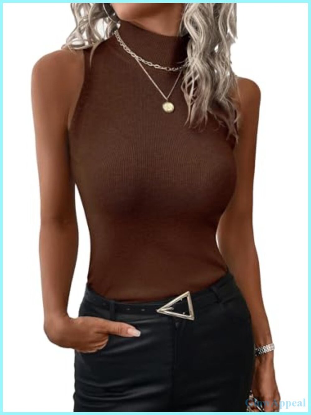 Mock Neck Ribbed Knit Tank Top Slim Fit Racerback Sleeveless Cami